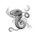 long snake srounded by lighting strikes tattoo design idea