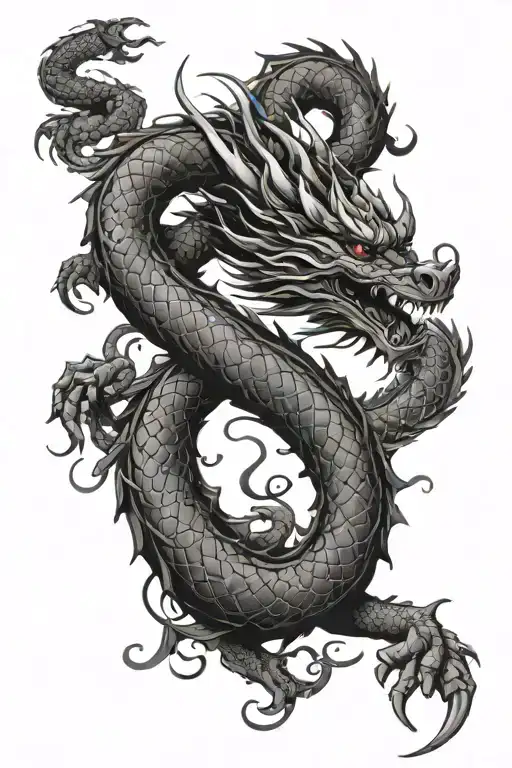 chineses dragon wrapping around arm head on front forearm and tail going up to the back tattoo design idea