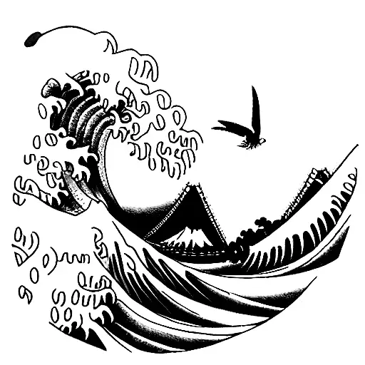 la grande onda di hokusai e le fasi lunari tattoo design idea