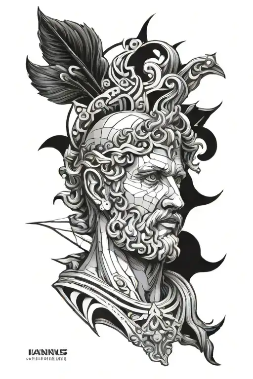 janus roman god with 2 head tattoo design idea