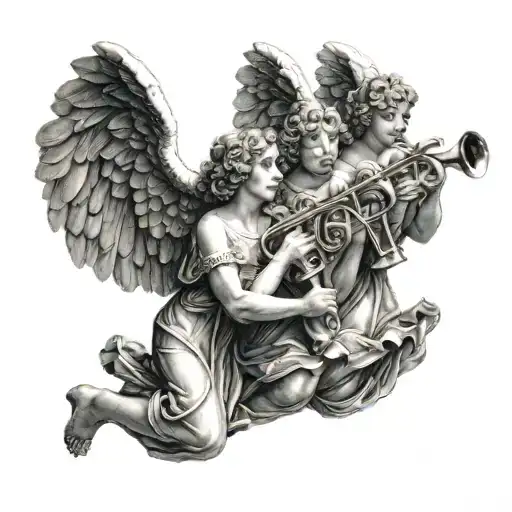 Three Angels holding trumpets tattoo design idea