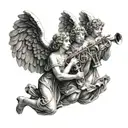 Three Angels holding trumpets tattoo design idea