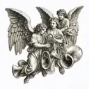 Three Angels holding trumpets tattoo design idea