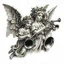 Three Angels holding trumpets tattoo design idea