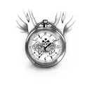 grim reaper with clock and script that says time waits for no man tattoo design idea