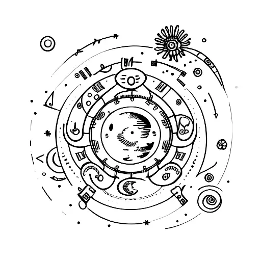 small minimalist Venus planet with astrology sign and flowers tattoo design idea