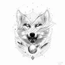 furry white wolf with blue eyes tattoo design idea