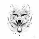furry white wolf with blue eyes tattoo design idea