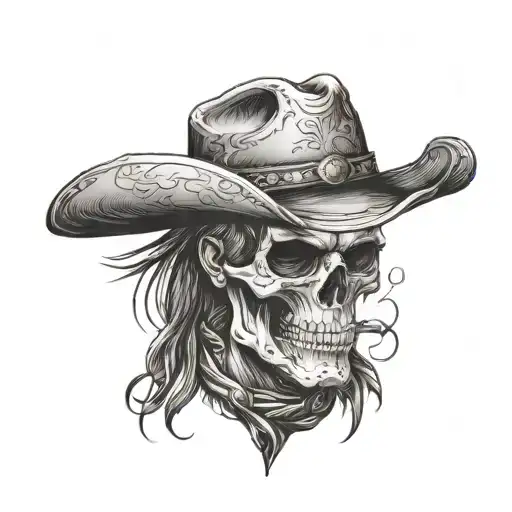 cowboy head skull tattoo. front facing tattoo design idea