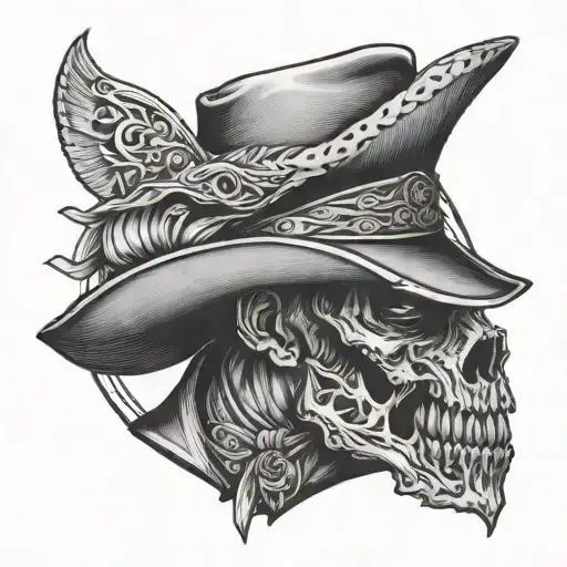 cowboy deamon head tattoo. front facing tattoo design idea