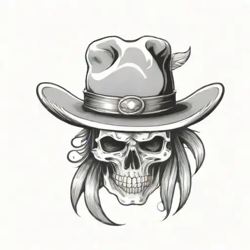skull wearing cowboy hat facing front tattoo design idea