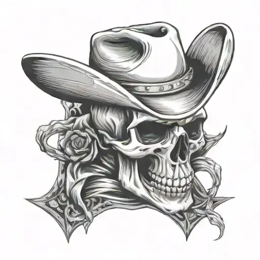 cowboy head skull tattoo. front facing tattoo design idea