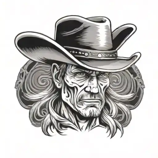 cowboy head hand tattoo. front facing tattoo design idea