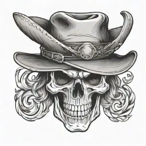 skull cowboy hat. front facing tattoo design idea