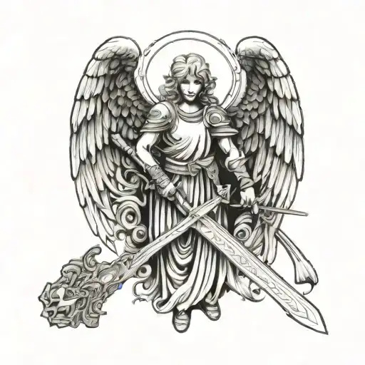 guardian angel with a sword tattoo design idea