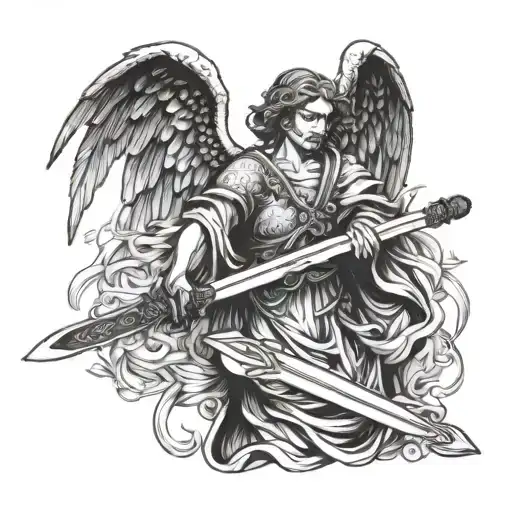 guardian angel with a sword tattoo design idea