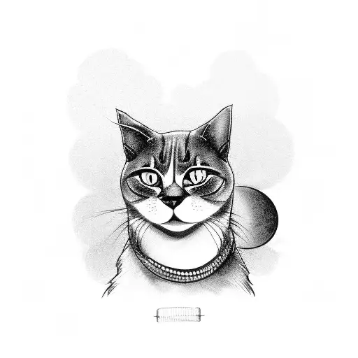 A black-grey tattoo of a cat sitting on top of a classic car, with smoke rising from the exhaust pipes and a moonlit Victorian house in the background. tattoo design idea