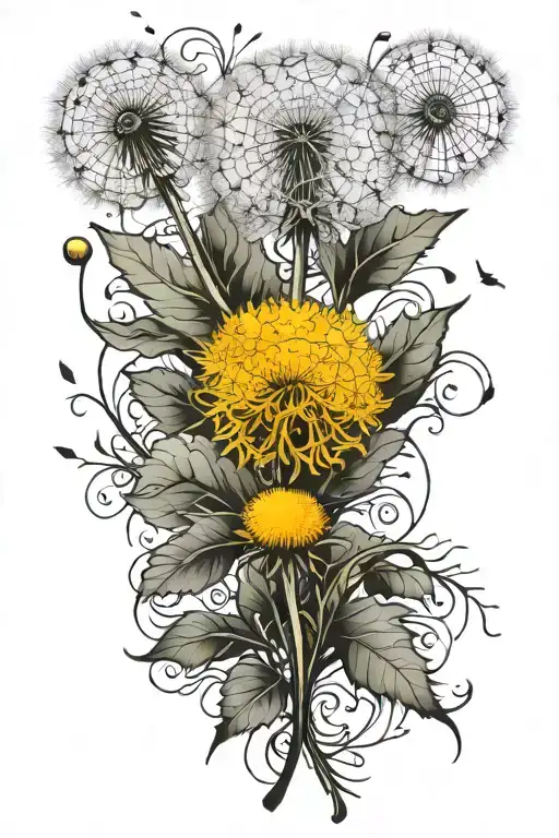 dandelion in all stages till it blooms tattoo design idea