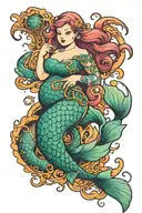 cute chubby mermaid with tentacles as lower body  tattoo design idea