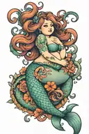 cute chubby mermaid with tentacles as lower body  tattoo design idea