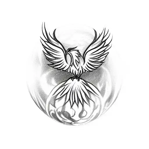 Sketch a phoenix emerging from an eight ball, symbolizing rebirth and mystery tattoo design idea