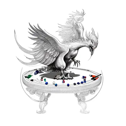 A phoenix rising from a billiard table tattoo design idea