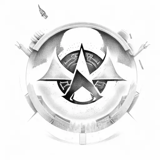 A pill bottle with the Assassin's Creed logo and PlayStation buttons as the cap tattoo design idea