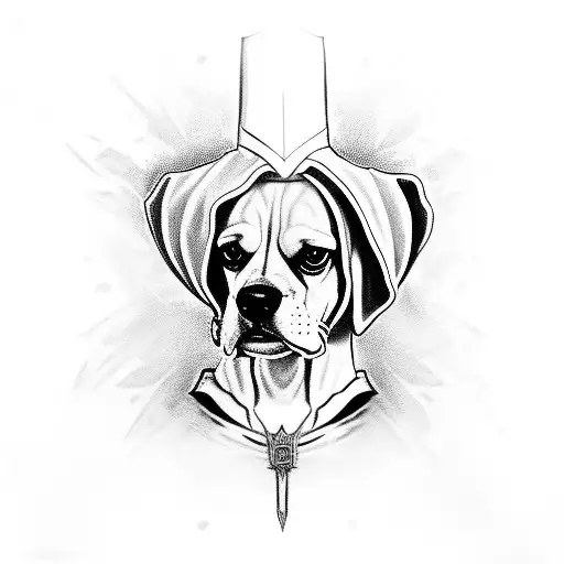 A Beagle dressed as an assassin from Assassin's Creed tattoo design idea