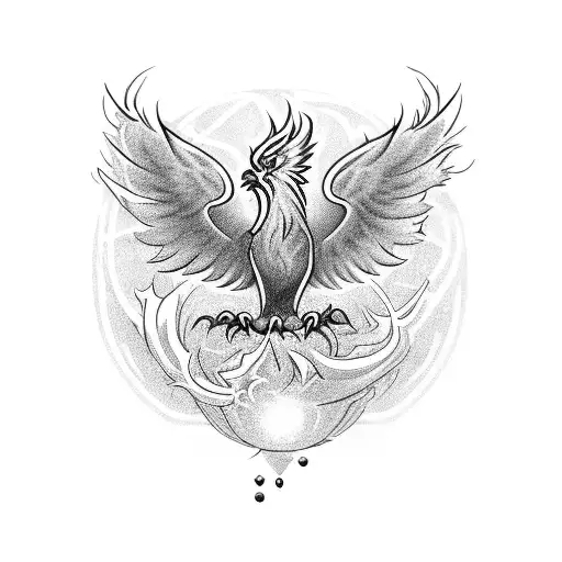 A phoenix emerging from a gaming console, surrounded by billiard balls tattoo design idea