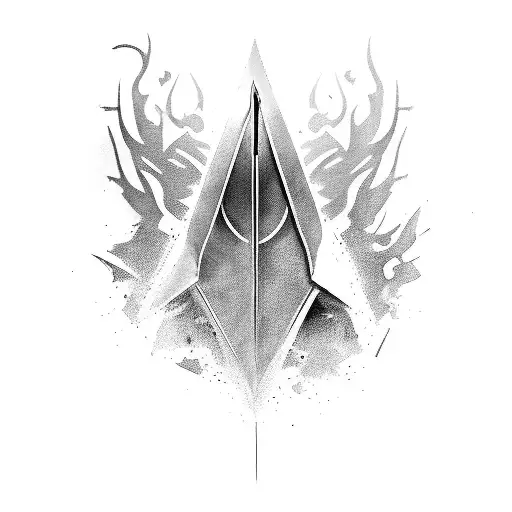 An Assassin's Creed hidden blade emerging from a billiards cue tattoo design idea