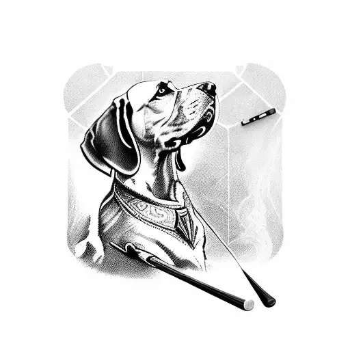 An assassin from Assassin's Creed playing billiards with a Beagle as the opponent tattoo design idea