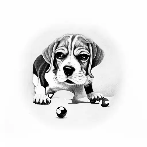 Beagle playing billiards tattoo design idea