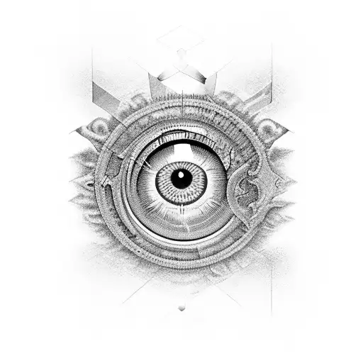 Evil eye incorporated into a futuristic pharmaceutical logo tattoo design idea