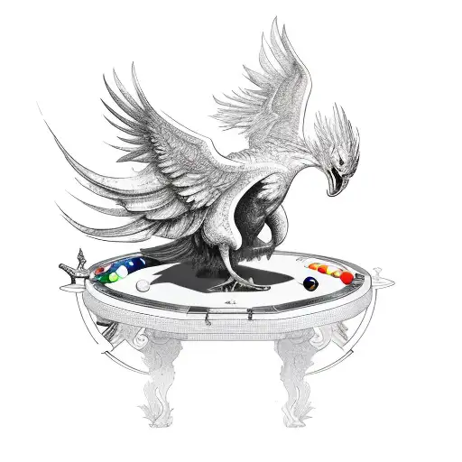 A phoenix rising from a billiard table tattoo design idea