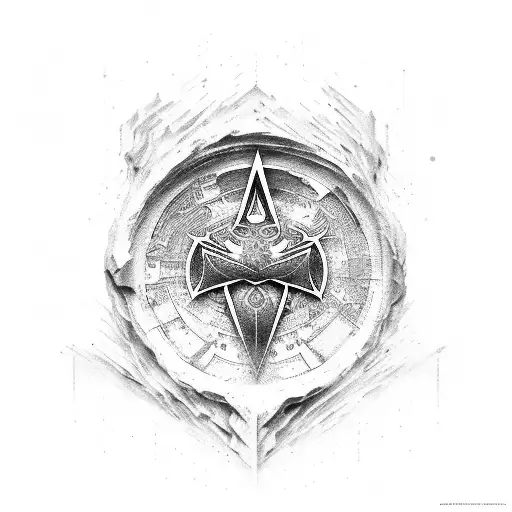 A map of an ancient city with hidden Assassin's Creed symbols scattered throughout tattoo design idea