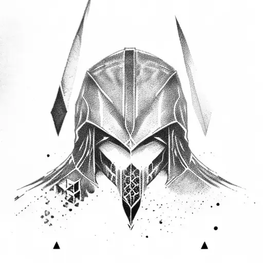 Assassin's Creed character holding a PlayStation controller as a weapon tattoo design idea