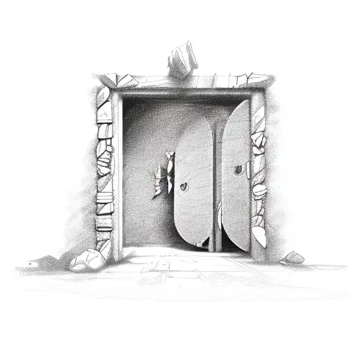 Sketch of a secret door opening into a world of mysteries tattoo design idea