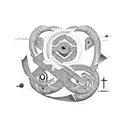 Ancient manuscript with cryptic symbols and a question mark as the centerpiece tattoo design idea