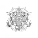 An eight ball with intricate blackwork designs inspired by Assassin's Creed tattoo design idea