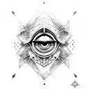 A dotwork design featuring the iconic Assassin's Creed hooded figure with an evil eye incorporated tattoo design idea