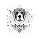 Beagle playing with pharmaceutical symbols tattoo design idea