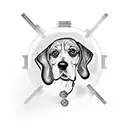 Beagle playing with pharmaceutical symbols tattoo design idea