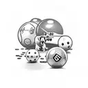 A beagle playing billiards with pharmaceutical symbols as balls tattoo design idea