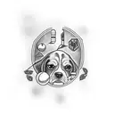 Beagle playing billiards tattoo design idea