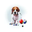 A beagle playing billiards with pharmaceutical symbols as balls tattoo design idea