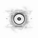 Evil eye incorporated into a futuristic pharmaceutical logo tattoo design idea