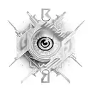 Evil eye incorporated into a futuristic pharmaceutical logo tattoo design idea