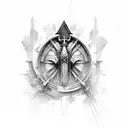 Pharmaceutical ingredients forming a scene from an Assassin's Creed game tattoo design idea