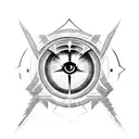 Combine the Assassins Creed logo and the evil eye in a blackwork tattoo, representing protection and stealth tattoo design idea