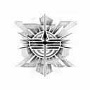 Combine the Assassins Creed logo and the evil eye in a blackwork tattoo, representing protection and stealth tattoo design idea